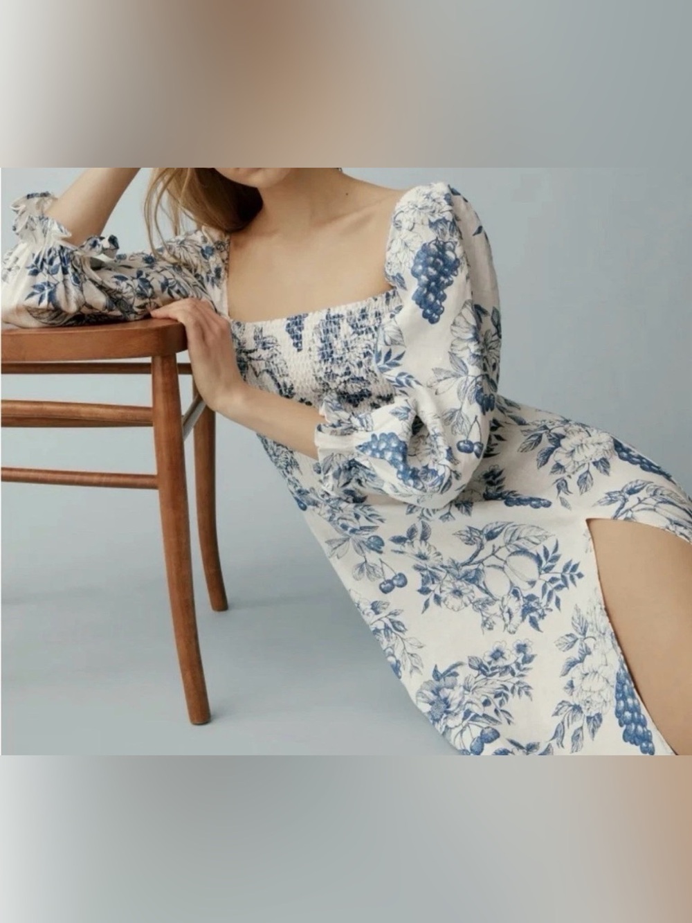 Reformation Gitane Linen Dress Corsica Print Smocked Midi Dress M